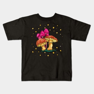 Hot pink mushrooms and boletus, colorful fungi Kids T-Shirt